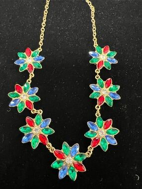 Swarovski Gold-Tone Multicolor Floral Statement Necklace - Red, Green & Blue